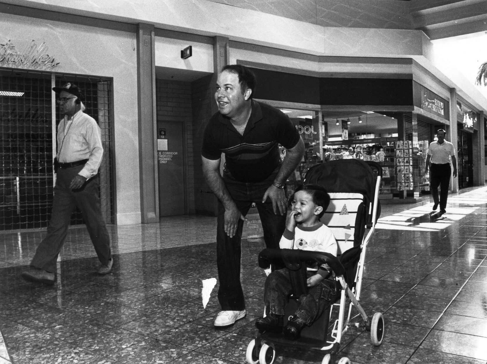 Hudson Wilson said he and his 20-month-old son, Joshua, usually make two round at the mall to keep him from “getting fatter.”